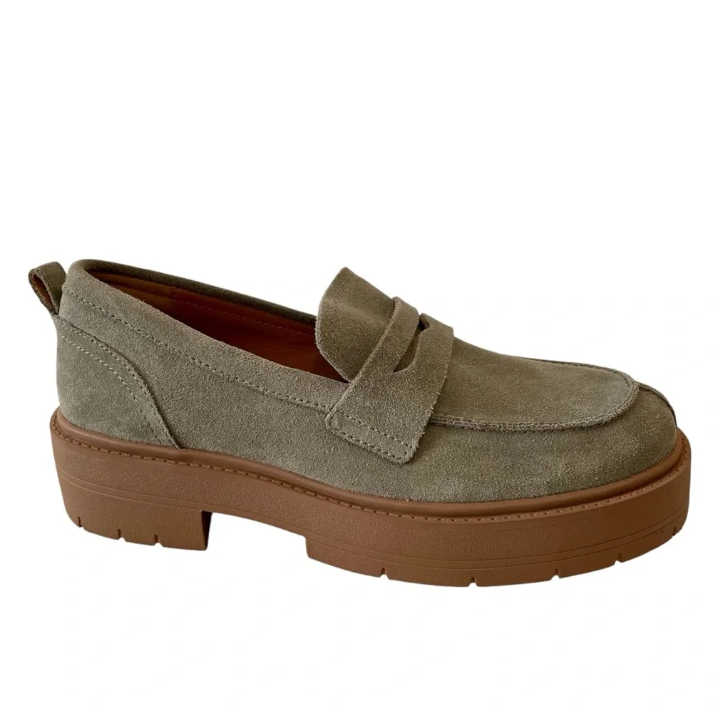 Geox Respira Gray Suede Chunky Platform Loafers Shoes New 10